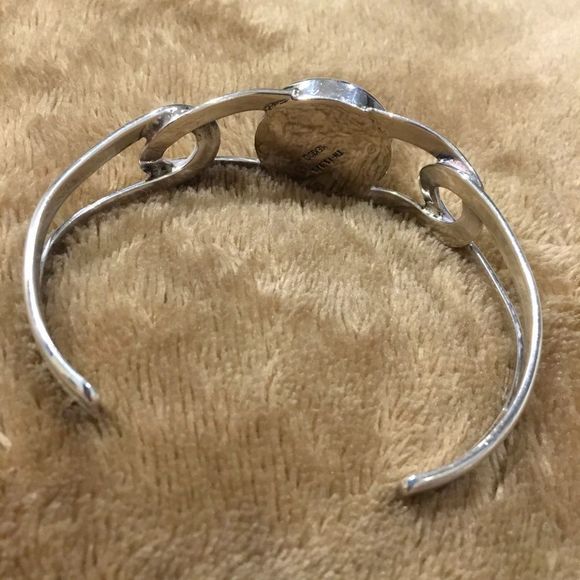 TAXCO Black Onyx Cabochon and Split Shank Sterling Silver Cuff Bangle - Picture 4 of 8